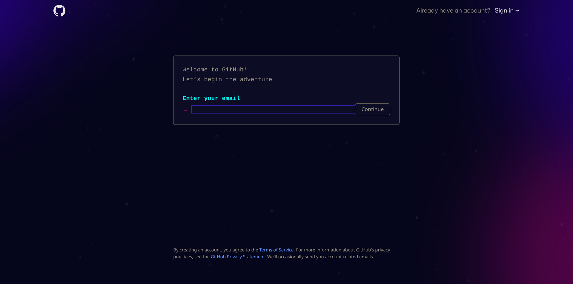 sign up process